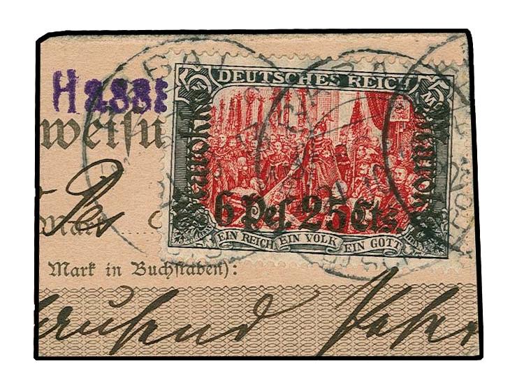 6 Pes. 25 Cts., Ministerdruck mit Stempel "RABAT 21.10.13" auf Postanweisungsabschnitt, Kabinett, Fotoattest Steuer BPP