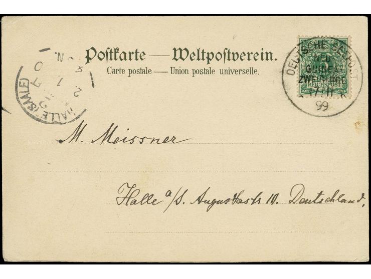 "DSP NEU-GUINEA-ZWEIGLINIE b 17.11.99" (D. Stettin), klar auf bedarfsgebrauchter Ansichtskarte "Noddeutscher Lloyd Bremen" mi
