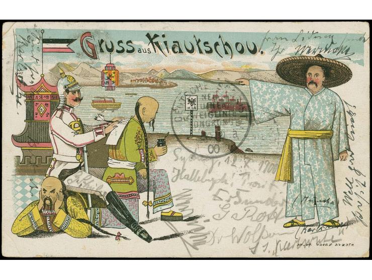 "DSP NEU-GUINEA-ZWEIGLINIE (HONGKONG) a 28.10.00" (D. München), rückseitig als Ankunftsstempel auf bedarfsgebrauchter farbige