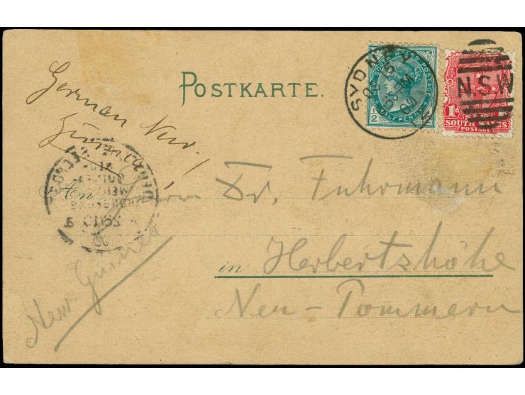 "DSP NEU-GUINEA-ZWEIGLINIE (HONGKONG) a 28.10.00" (D. München), rückseitig als Ankunftsstempel auf bedarfsgebrauchter farbige