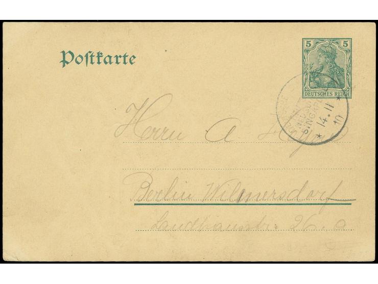 "DSP DEUTSCH-NEUGUINEA SINGAPORE 14.11.10" (D. Manila), klar auf Deutsches Reich Ganzsachenkarten 5 Pfg. mit Bestelltext (dat
