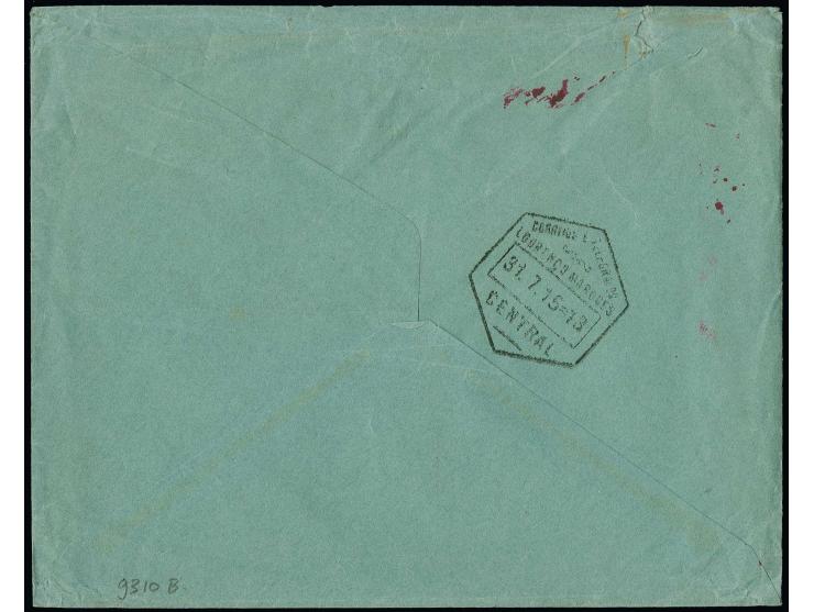 1915, Kaiseryacht 45 H. und 15 H. mit Stempel "DARESSALAM 22.6.15" auf überfrankiertem Firmen-Vordruckbrief mit rotem Zensurs
