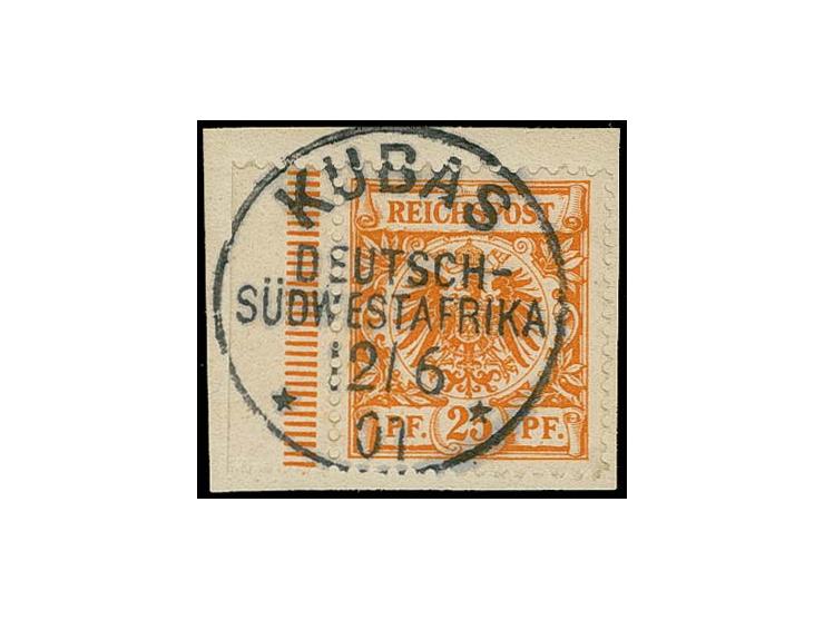 25 Pfg. gelblichorange mit rechtem Rand auf Briefstück mit klarem und kpl. Stempelabschlag "KUBAS DSWA 12.6.01", Luxus, Fotoa