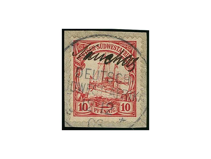 "Nauchas", hds. Vermerk mit Wanderstempel vom 12.12.03 auf Briefstück mit Kaiseryacht 10 Pfg., Kabinett, doppelt sign. R.Steu