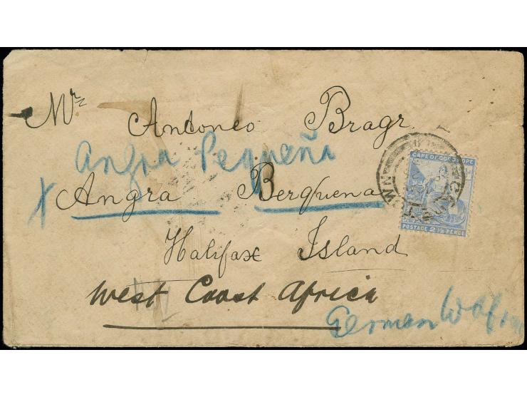 INCOMING MAIL: 1903, Brief von Capetown, adressiert nach "ANGRA BERQUENA / HALIFAX ISLAND", transportiert nach Halifax, Kanad