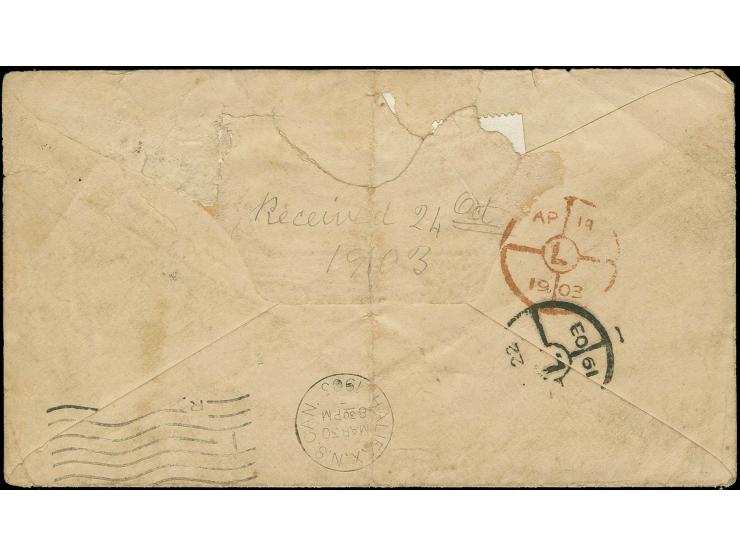 INCOMING MAIL: 1903, Brief von Capetown, adressiert nach "ANGRA BERQUENA / HALIFAX ISLAND", transportiert nach Halifax, Kanad