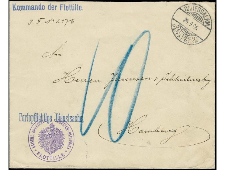 DIVERSES: 1906, portopflichtige Dienstsache von "DARESSALAM DSWA 26.9.06" mit blauem L1 "Kommando der Flottille" und Briefste