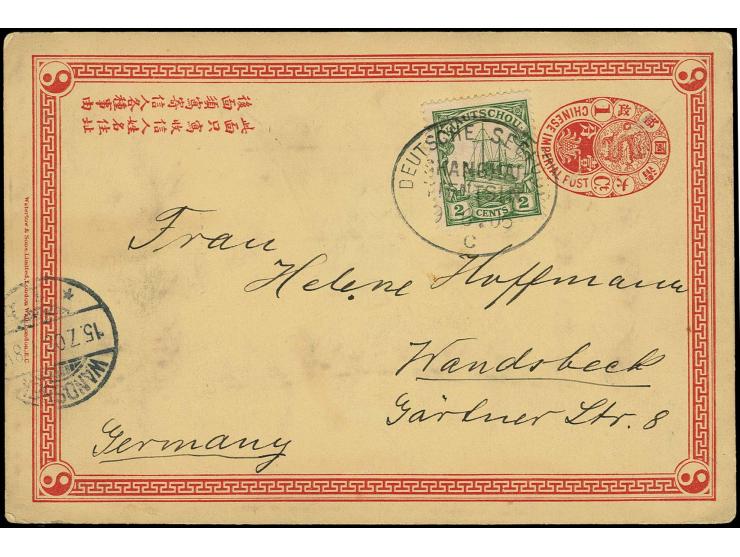 "DSP SHANGHAI-TIENTSIN c 9.6.06" (D. Gouverneur Jaeschke), klar auf China Ganzsachenkarte 1 C. (Formblatt) mit Kaiseryacht 2 