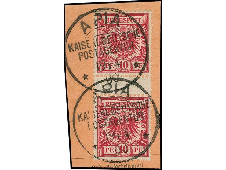 10 Pfg. lebhaftlilarot im senkrechten Zwischestegpaar mit zwei klaren Stempelabschlägen "APIA KAISERL.DEUTSCHE POSTAGENTUR **