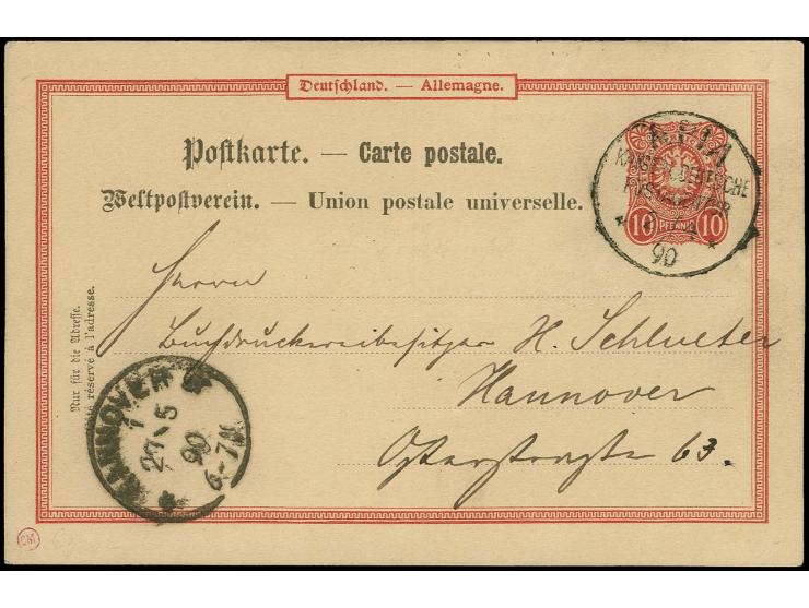 Ganzachenkarte 10 Pfg. mit Stempel "APIA KAISERL. DEUTSCHE POSTAGENTUR **  2.4.90" bedarsgebraucht mit viel Text nach Kiel mi