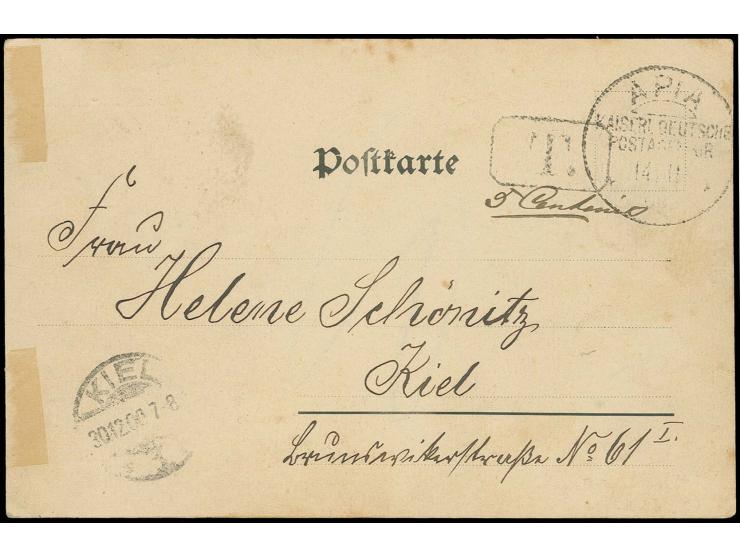 1900, "APIA KAISERL. DEUTSCHE POSTAGENTUR 14/11 00" auf am 24.10 geschriebener, unfrankierter und mit Nachporto belegter Ansi