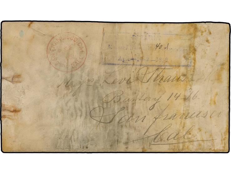 1889, "BEZAHLT Kaiserl. Deutsche Postagentur Apia 1-2-1889", violetter Ra3 als Barfrankiertung mit hds. Wertangabe "40" auf B