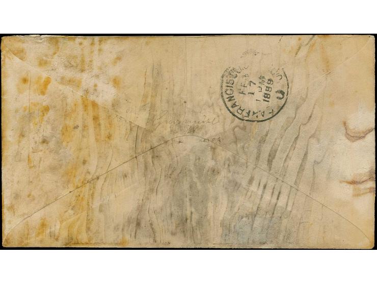 1889, "BEZAHLT Kaiserl. Deutsche Postagentur Apia 1-2-1889", violetter Ra3 als Barfrankiertung mit hds. Wertangabe "40" auf B