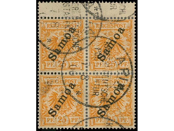 25 Pfg. gelblichorange im Viererblock mit Zwischenstegansatz oben, gestempelt, Pracht