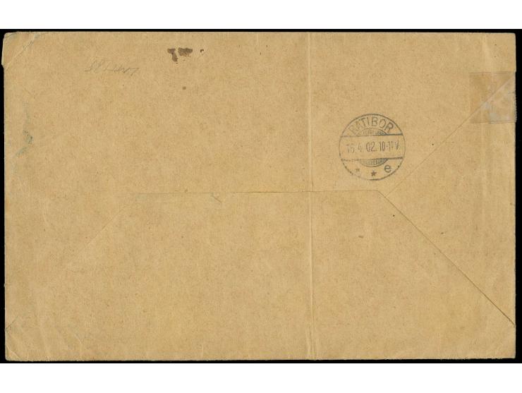 3 und 5 Pfg., je 5 Stück mit Stempel "APIA 17.3.02", mit ausgeblocktem  V-N, auf R-Brief nach Ratibor, einmal senkrecht gefal