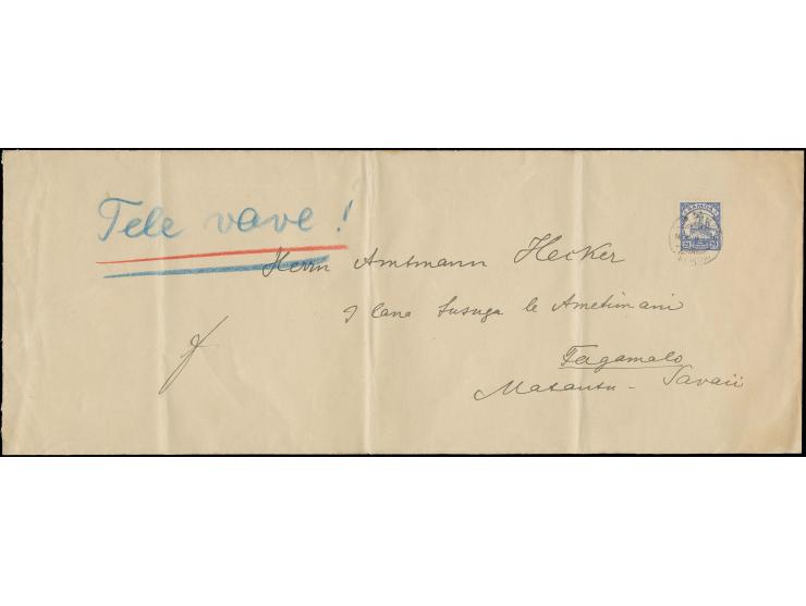 20 Pfg. mit Stempel "APIA 14.9.09" auf doppelt schwerem, großformatigem Brief an Ewald Hecker (Amtmann auf Savaii) nach Fagam
