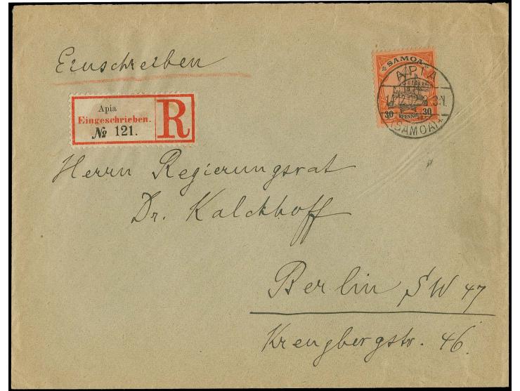 30 Pfg. mit Stempel "APIA 14.12.02" auf R-Brief nach Berlin mit Ankunftsstempel, Pracht
