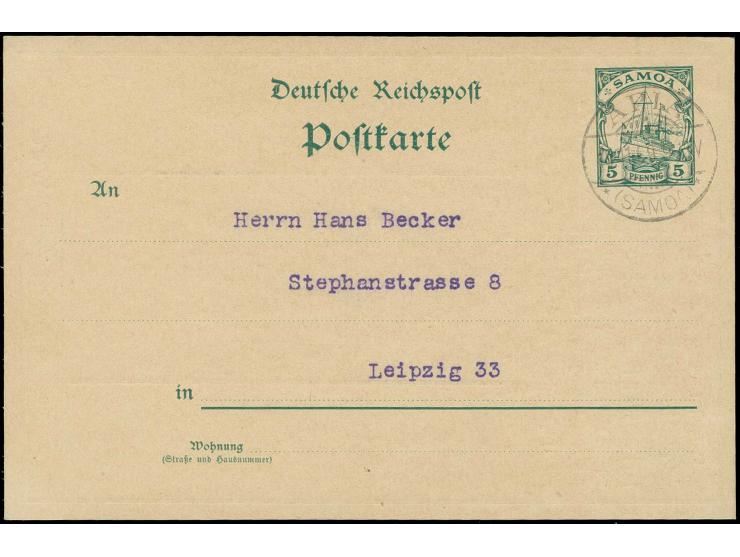 "Glückwünsche zum Jahreswechsel, Hans Becker, mit Abbildung eines Kaufmanns" als rückseitiger Zudruck auf Ganzsachenkarte 5 P