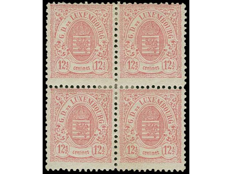  12 ½  c. rose, perf. 12 ½: 12, block of 4, unused o.g., very fine and scarce
