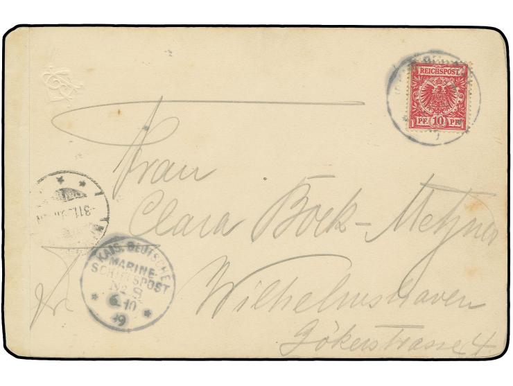 SMS "CORMORAN", 10 Pfg. auf Postkarte mit rückseitiger Speisekarte ab "6.10 99" nach Wilhelmshaven, rückseitig mit Unterschri
