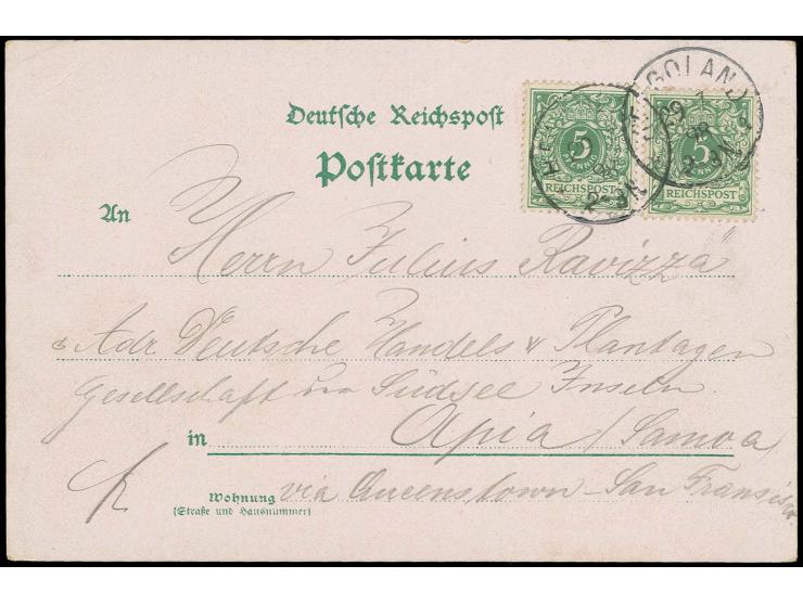 DEUTSCHES REICH: 1889, Krone/Adler 5 Pfg., zwei Werte mit Stempel "HELGOLAND 29 7 98" auf Bildpostkarte an die Deutsche Hande