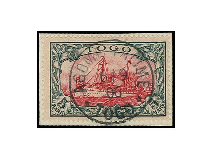1900, 5 M. gestempelt "AGOME PALIME 6/9 06" auf Briefstück, tadellos