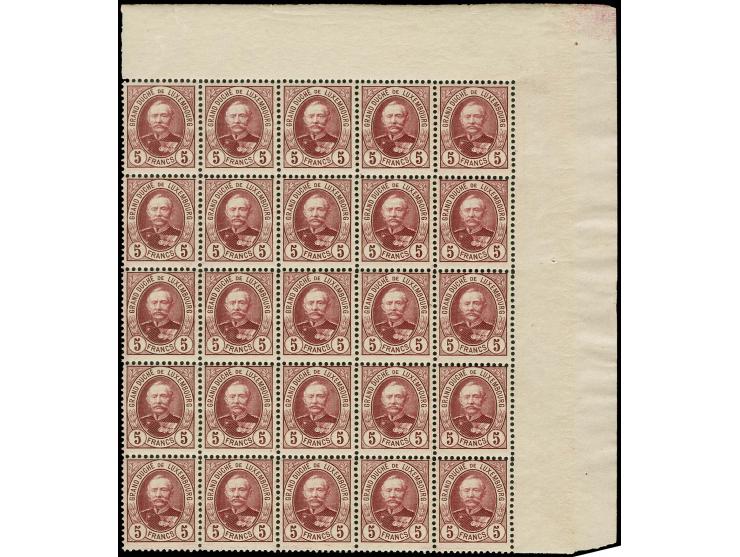 10 c.-5 fr. in blocks of 25 from sheet corners, unmounted mint, 1 fr. perforation partly separated, otherwise very fine