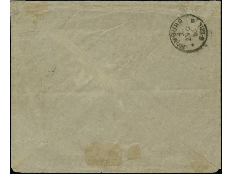 1886, "Aus West-Afrika mit Hamburger Dampfer", Ra3 recht klar auf Brief mit 20 Pfg. blau und hds. Aufgabevermerk "Eloby/Afrik