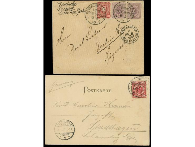 1889, "DSP LINIE NEW-YORK e 8.3.89" (D. Saale), zweimal klar als Entwerter auf Brief mit 10 Pfg. rosa und 5 Pfg. violett (2) 