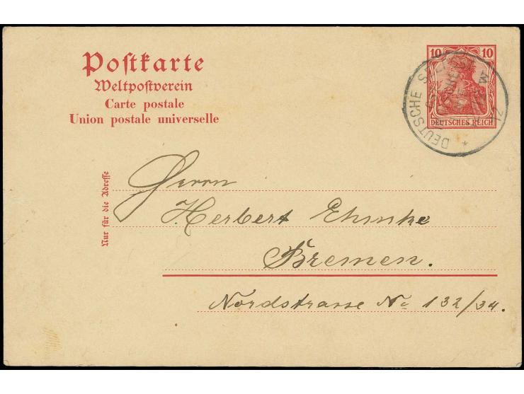 1912, "DSP OST-INDISCHE LINIE w 12.12." (D. Drachenfels?), klar auf bedarfsgebrauchter Germania-Ganzsachenkarte 10 Pfg. mit v