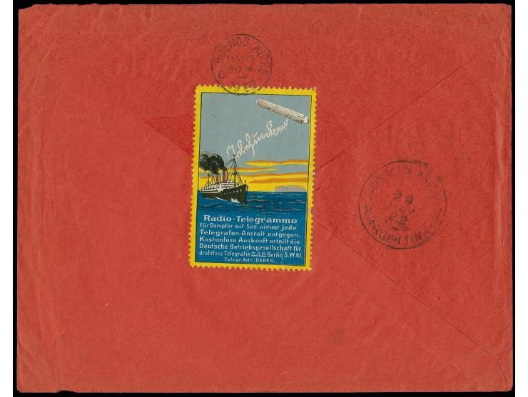 1922, "DSP LINIE HAMBURG-SÜDAMERIKA XLVIII. 15.5.22" (D. Cap Polonio), klar als Entwerter auf "Ozean-Brief" mit Viererblock G