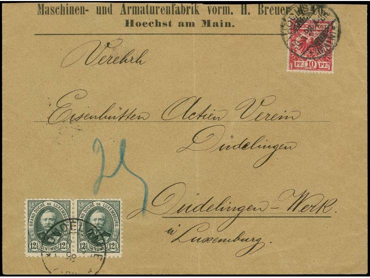 12½ c. in horizontal pair, tied by Boudelage cds. as postage due on short paid cover from Germany to Boudelage; envelope slig