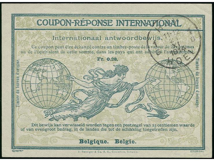 1914, Belgien IAS 0,28 Fr. mit zweisprachigem Ausgabestempel "HUY 21.XI.14", sehr seltenen Verwendung zur Zeit der dt. Besetz