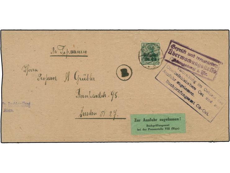 5 Pfg. als portogereche Einzelfrankatur auf Streifband von "RIGA 17..18" mit Zensur-K1 "R", Ra3 der Postüberwachungsstelle Kö