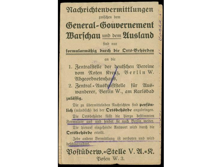 1917, Ganzsachenkarte 7 1/2 Pfg. bedarfsgebraucht von "CZENSTOCHAU 15.11.", adressiert an die spanische Gesandschaft in Stock