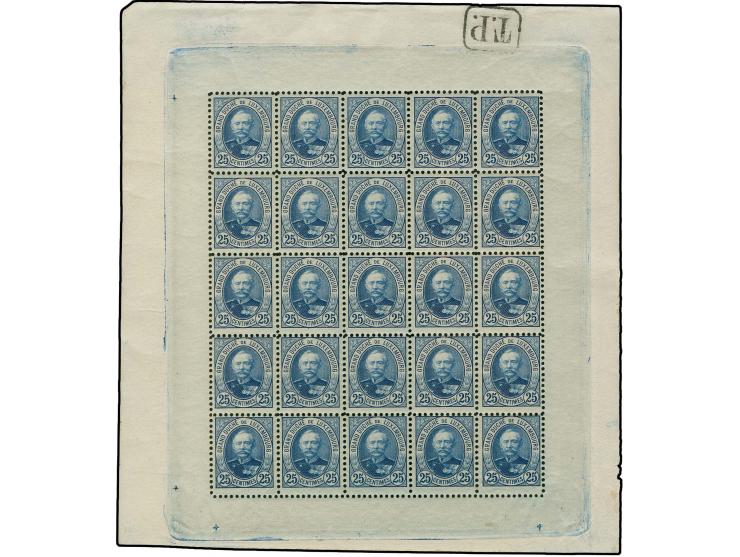 25 c. in miniature sheet of 25, unmounted mint; fine and very scarce miniature sheet