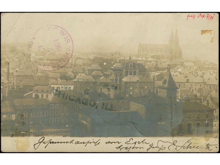 1891, Grand Duke Adolf 25 c. blue and vertical pair 5 c. green tied by cds. "ESCH-SUR-ALZEY 25.9.01" to registered card  with