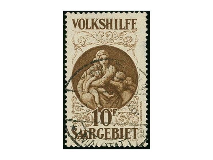 Volkshilfe 10 Fr. gestempelt "SAARBRÜCKEN 4 (MALSTATT) 9.1.29", tadellos, sign. Vossen, Fotoattest Geigle BPP (Mi. 5.000,-)