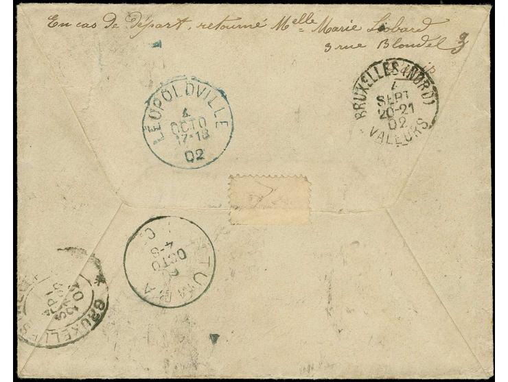 50 c. tied by cds. "LUXEMBOURG-GARE 4 9 02" to registered cover to Kinshasa, Belgium Kongo, re-directed to Tumba with transit