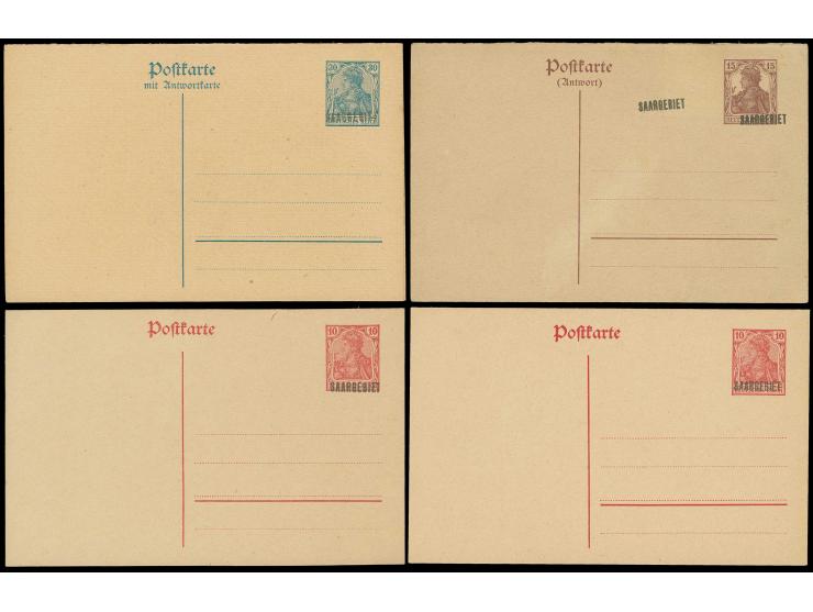 GANZSACHEN: 1920, Antwortkarte 15 Pfg. braunlila mit doppeltem Aufdruck, sauber ungebraucht, sehr selten, nur wenige Karten m