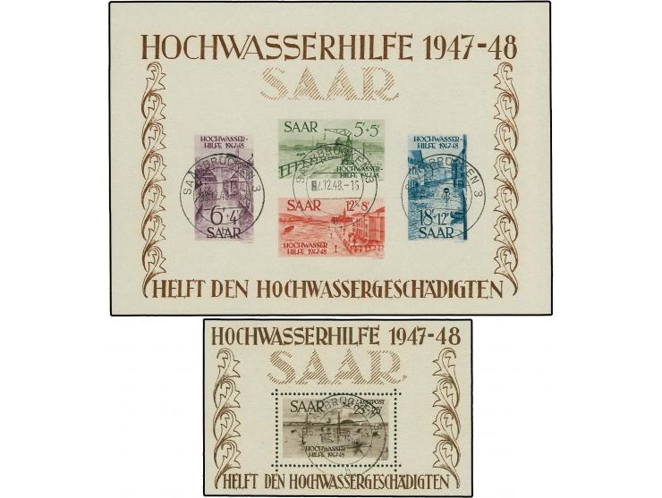 1948, Hochwasser-Blockpaar, sauber gestempelt "SAABRÜCKEN 2.12.48", tadellos, Fotoatteste Hoffmann BPP und Ney
