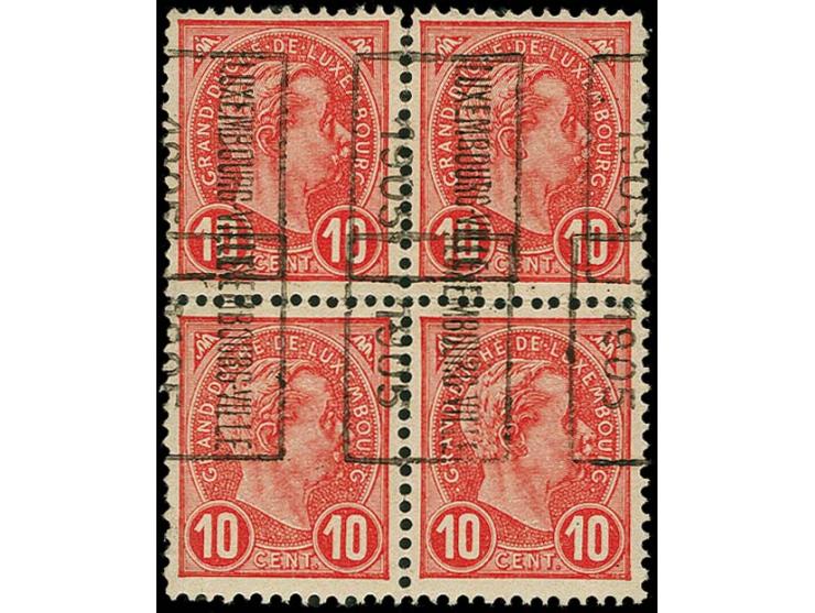 10 c. pre-cancelled "LUXEMBOURG -VILLE 1905", block of 4, unmounted mint