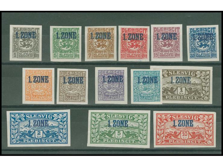 1.ZONE 1Ö.-10 Kr.,ungezähnte Probedrucke, postfrisch, teils gering knittrig, einige sign. Ludin BPP (Mi. für ungebraucht 2800