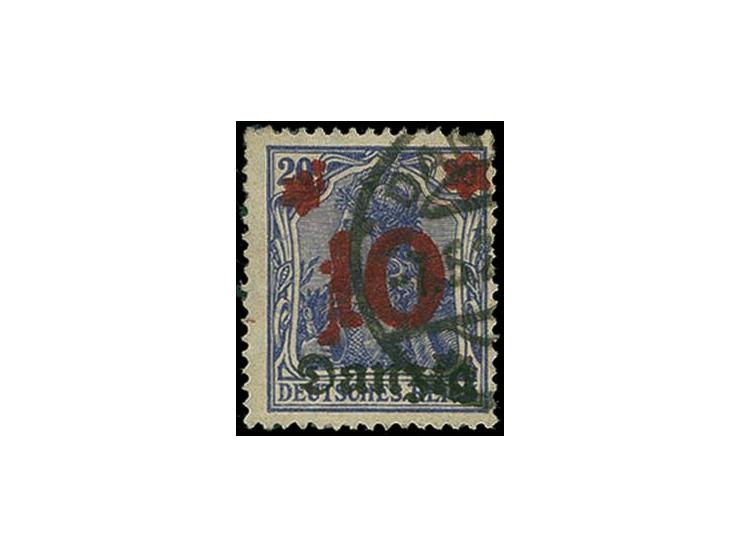 1920, 10 auf 20 Pfg. mit Aufdruckfehler "1 von 10 senkrecht gespalten...", sauber gestempelt, tadellos, Befund Tworek BPP