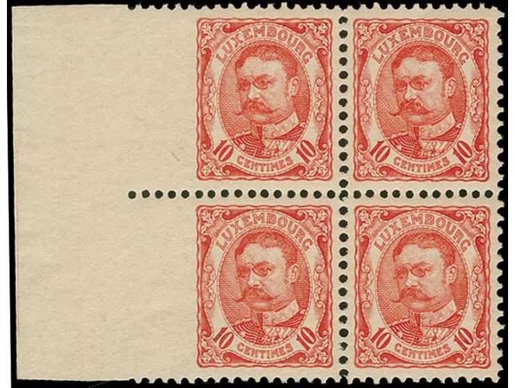 10 c., marginal block of 4, 2 stamps with variety imperforated at left, unused, very fine
