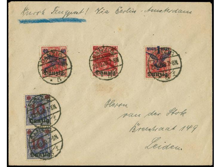 1920, Flugpost 40Pf.-1M. mit Zufrankatur mit Stempel "DANZIG 28.10.20" auf als Einschreiben freigemachtem Luftpostbrief nach 