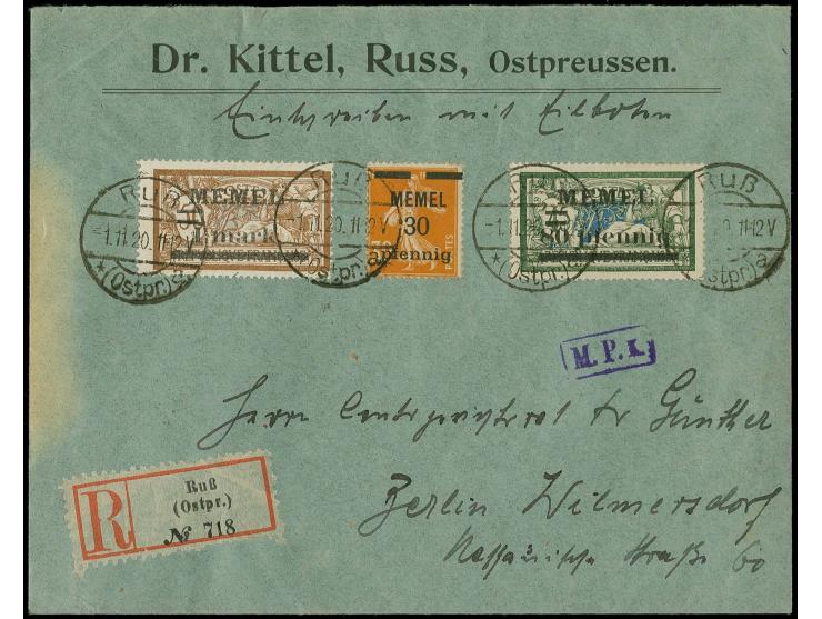 80 pf. auf 45 C. schwärzlicholivgrün mit Zufrankatur mit Stempel "Ruß -1.11.20" auf portogerechtem Eil-R-Brief nach Berlin, d
