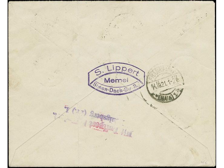 1921, Flugpost 60pfg.-4m. komplett mit Stempel "MEMEL 11.10.21" auf Luftpost Eil-R-Brief nach Zürich, einmal senkrecht gefalt