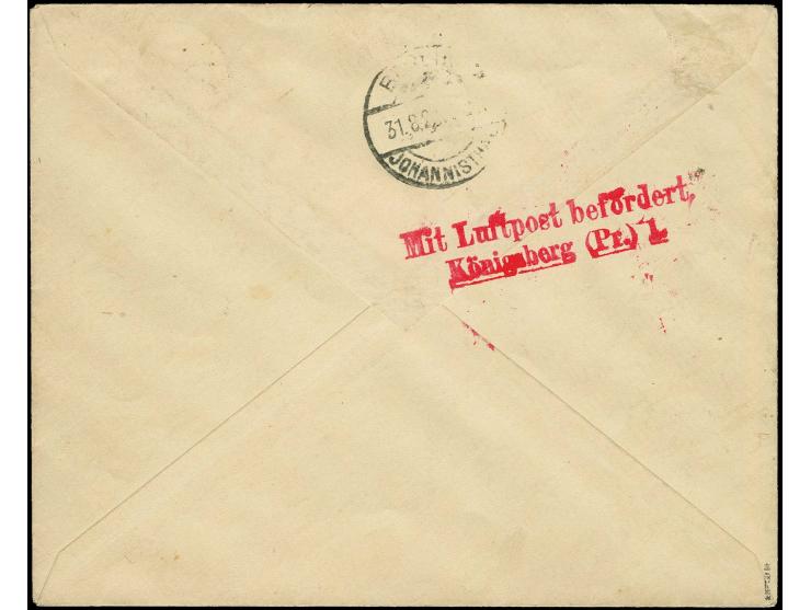 1921, Flugpost 60 Pfg. und 3 M. mit Stempel "PEÖKULS 29.8.21" auf Luftpost-Eil-R-Brief nach Berlin, R-Zettel von Aglohnen mit