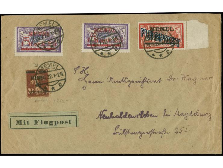 1921, Flugpost 60 Pfg. mit nachgezogenen Druckbuchstaben und 1920 40 pfg. mit Aufdruckfehler "rechter Balken 2x gebrochen" mi
